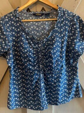 Shaver Lake Floral Denim Blouse Cottagecore Button Front Top